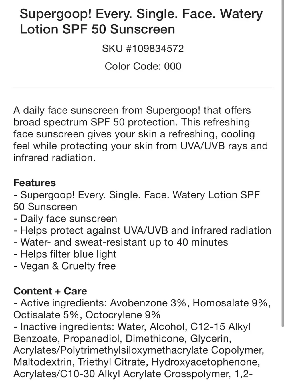 Supergoop! Every. Single. Face. Watery Lotion SPF 50 Sunscreen